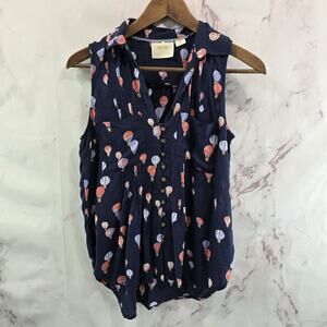 Anthropologie Top Womens XS P Navy Tank Hot Air Balloon Maeve Button Up